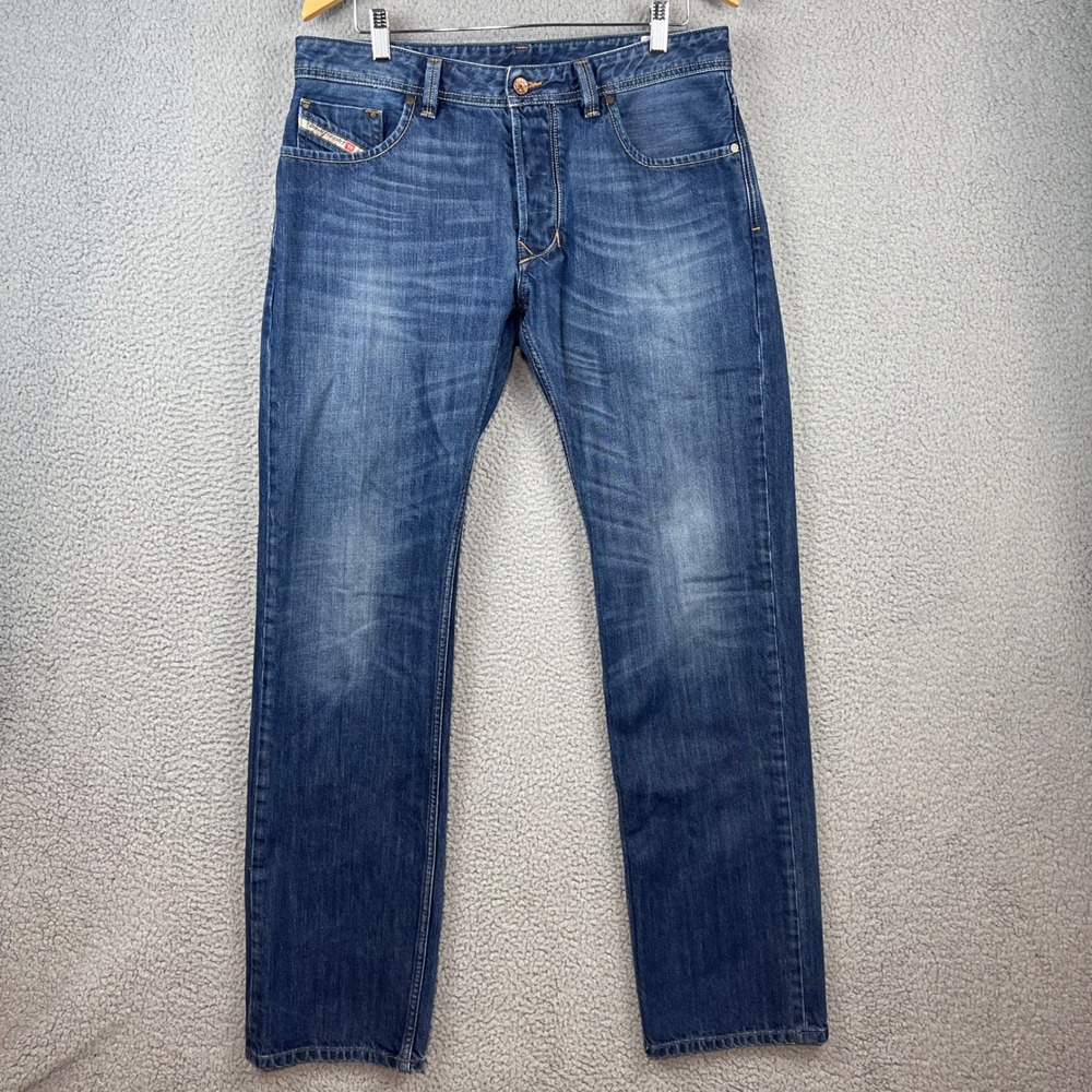Diesel Larkee Regular Straight Leg Jeans Mens 34x34 Blue Wash 0801Z Denim